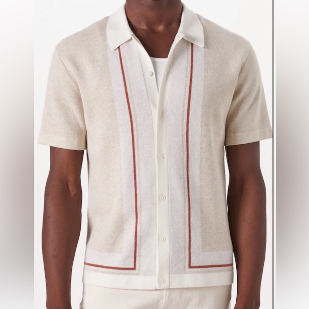 Border Stripe Button-Through Sweater Polo
